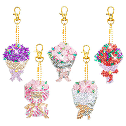 5pcs Diamond Art Key Rings Art Craft 5D Double Sided DIY Hanging Ornaments Gifts