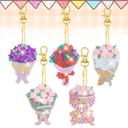 5pcs Diamond Art Key Rings Art Craft 5D Double Sided DIY Hanging Ornaments Gifts