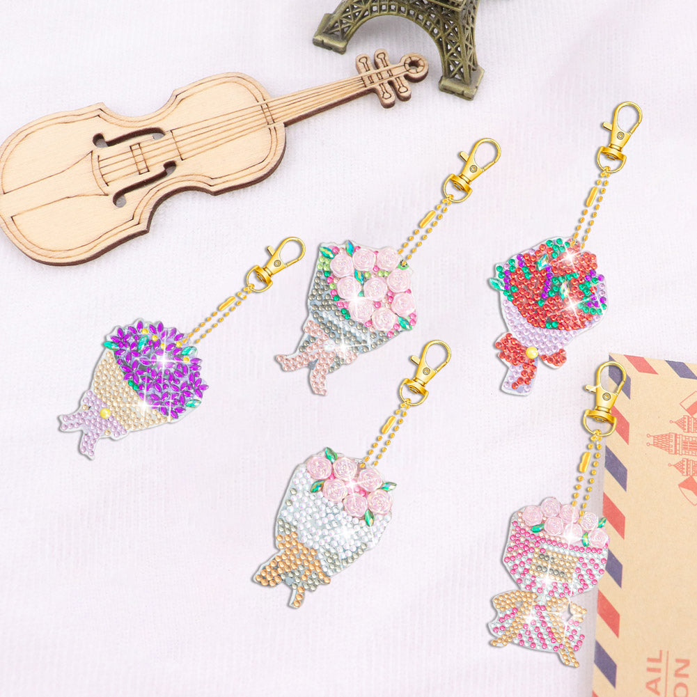 5pcs Diamond Art Key Rings Art Craft 5D Double Sided DIY Hanging Ornaments Gifts