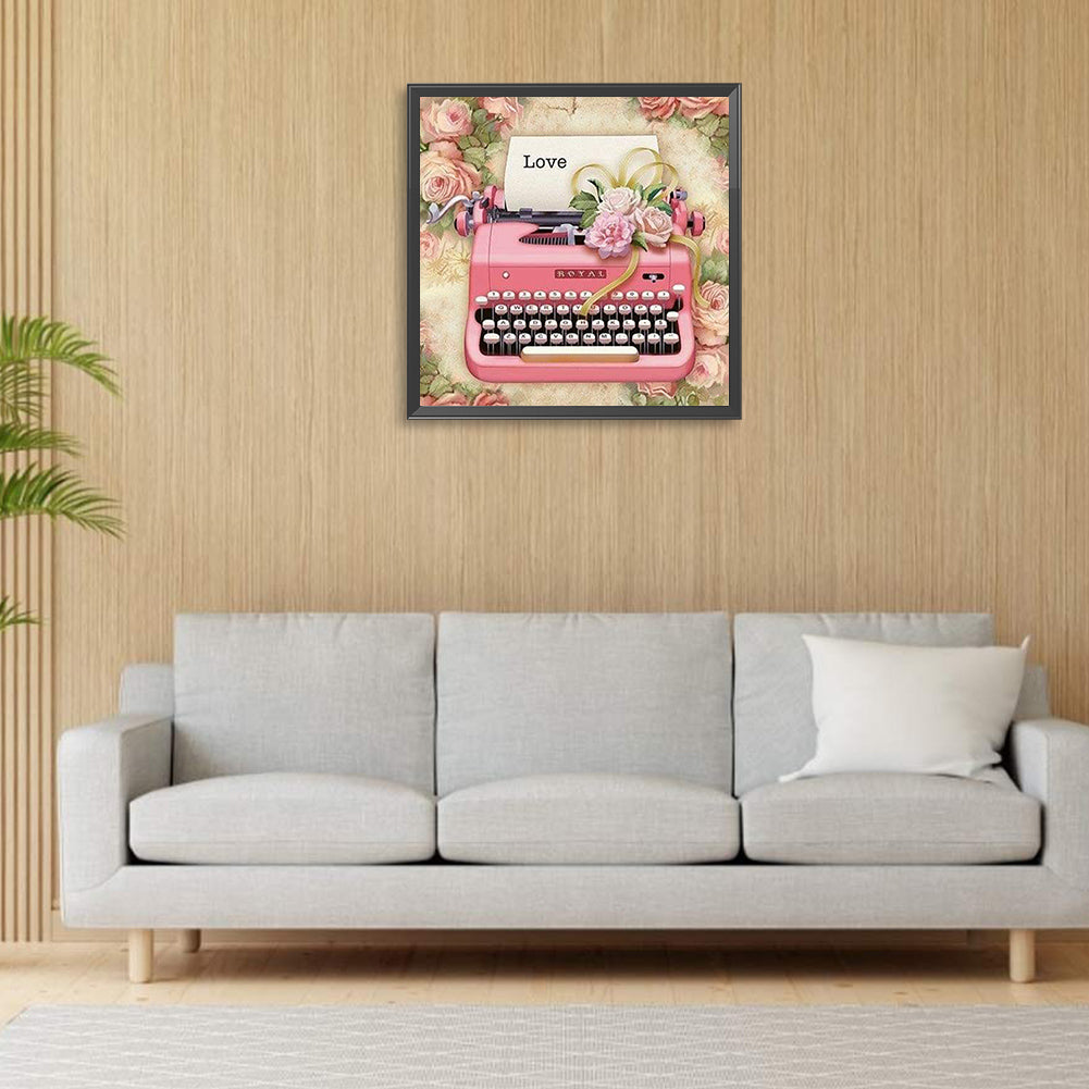 Pink Flower Typewriter - Full Round Drill Diamond Painting 30*30CM