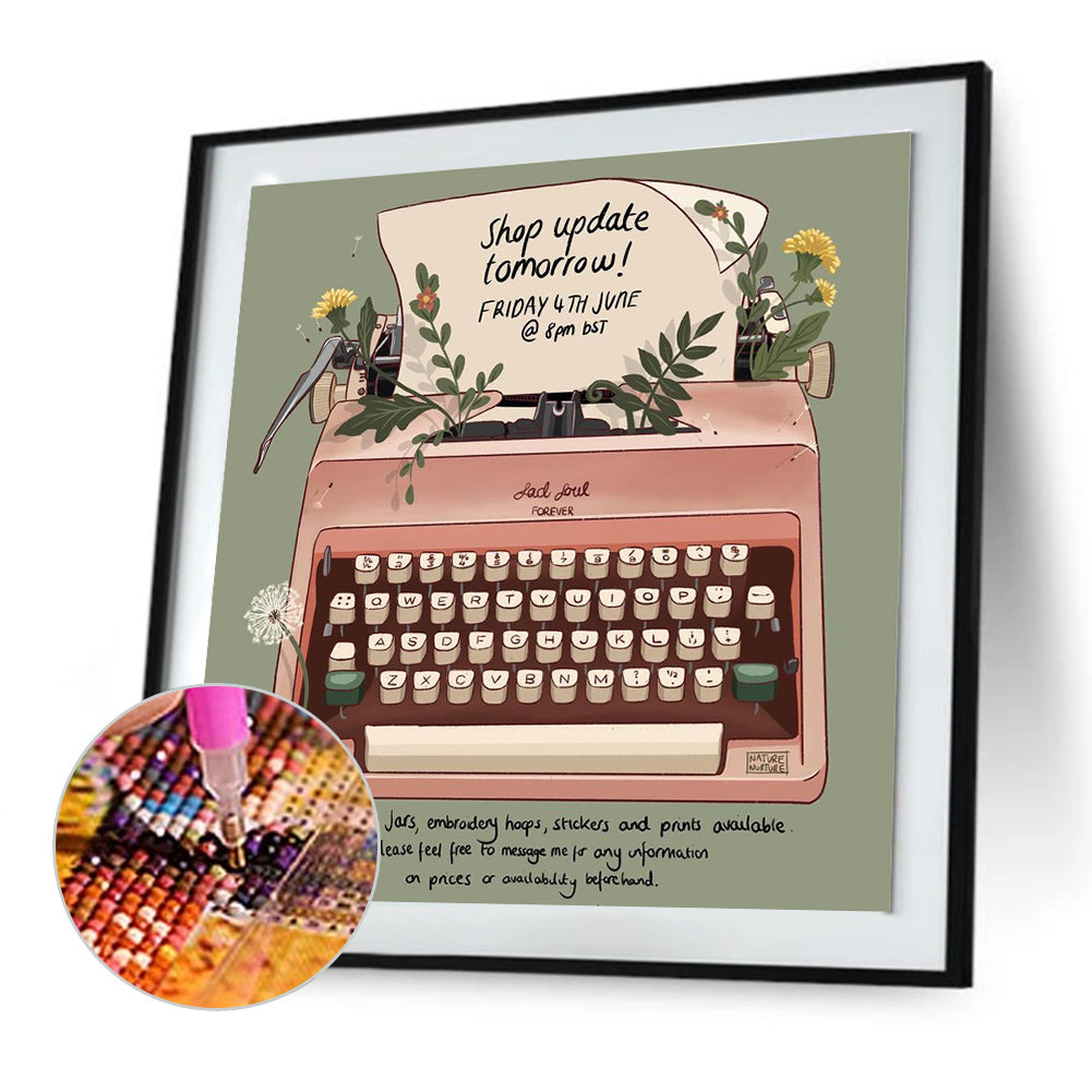 Pink Typewriter - Full Round Drill Diamond Painting 30*30CM