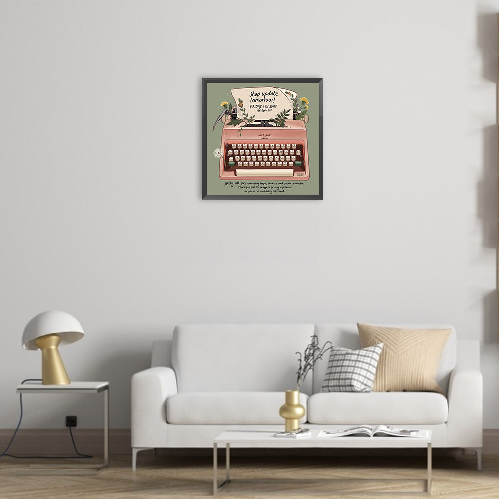 Pink Typewriter - Full Round Drill Diamond Painting 30*30CM