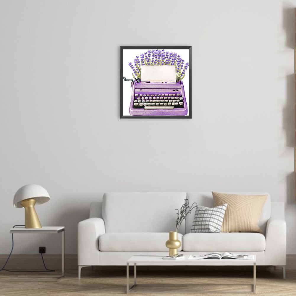 Purple Lavender Typewriter - Full Round Drill Diamond Painting 30*30CM