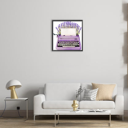 Purple Lavender Typewriter - Full Round Drill Diamond Painting 30*30CM
