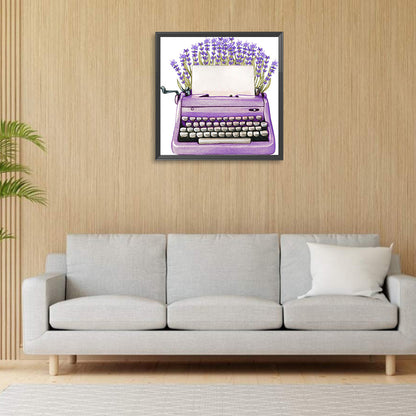 Purple Lavender Typewriter - Full Round Drill Diamond Painting 30*30CM