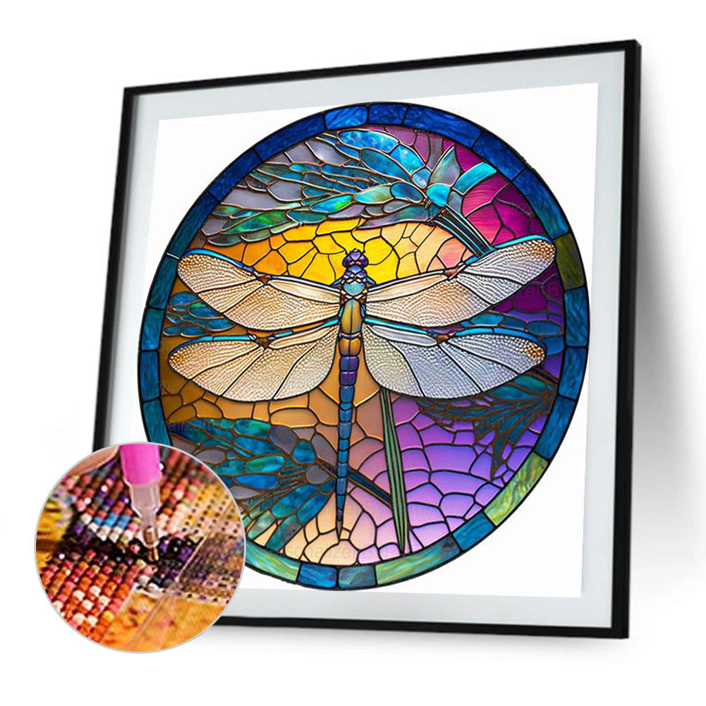 Glass Painting Dragonfly - Full Square Drill Diamond Painting 40*40CM