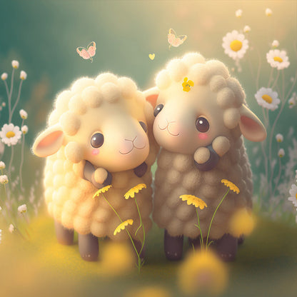 Love The Little Sheep - Full Round Drill Diamond Painting 30*30CM