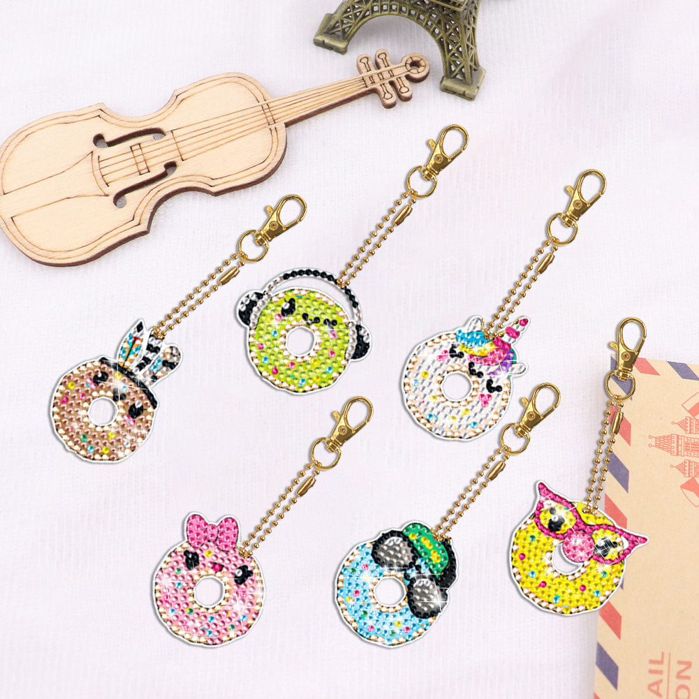 6pcs Diamond Art Key Rings Art Craft 5D Double Sided DIY Hanging Ornaments Gifts