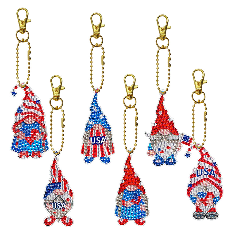 6pcs Diamond Art Key Rings Art Craft 5D Double Sided DIY Hanging Ornaments Gifts