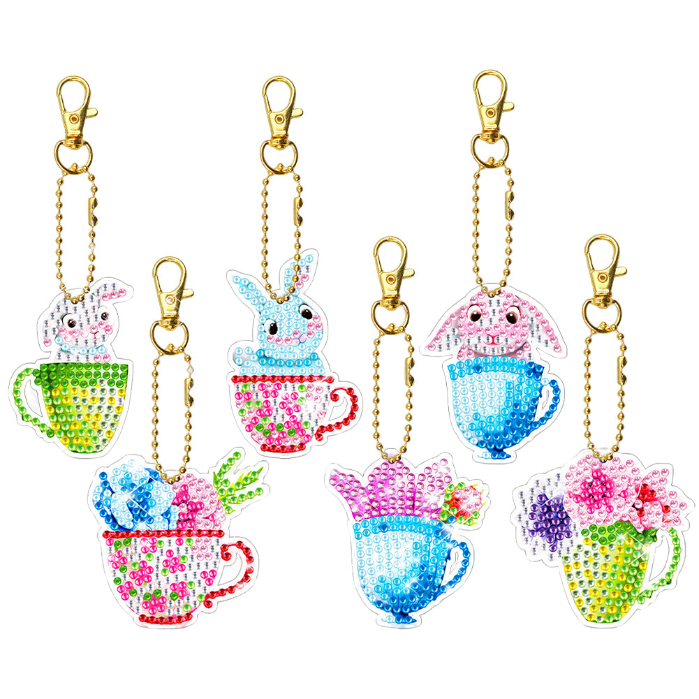 6pcs Diamond Art Key Rings Art Craft 5D Double Sided DIY Hanging Ornaments Gifts