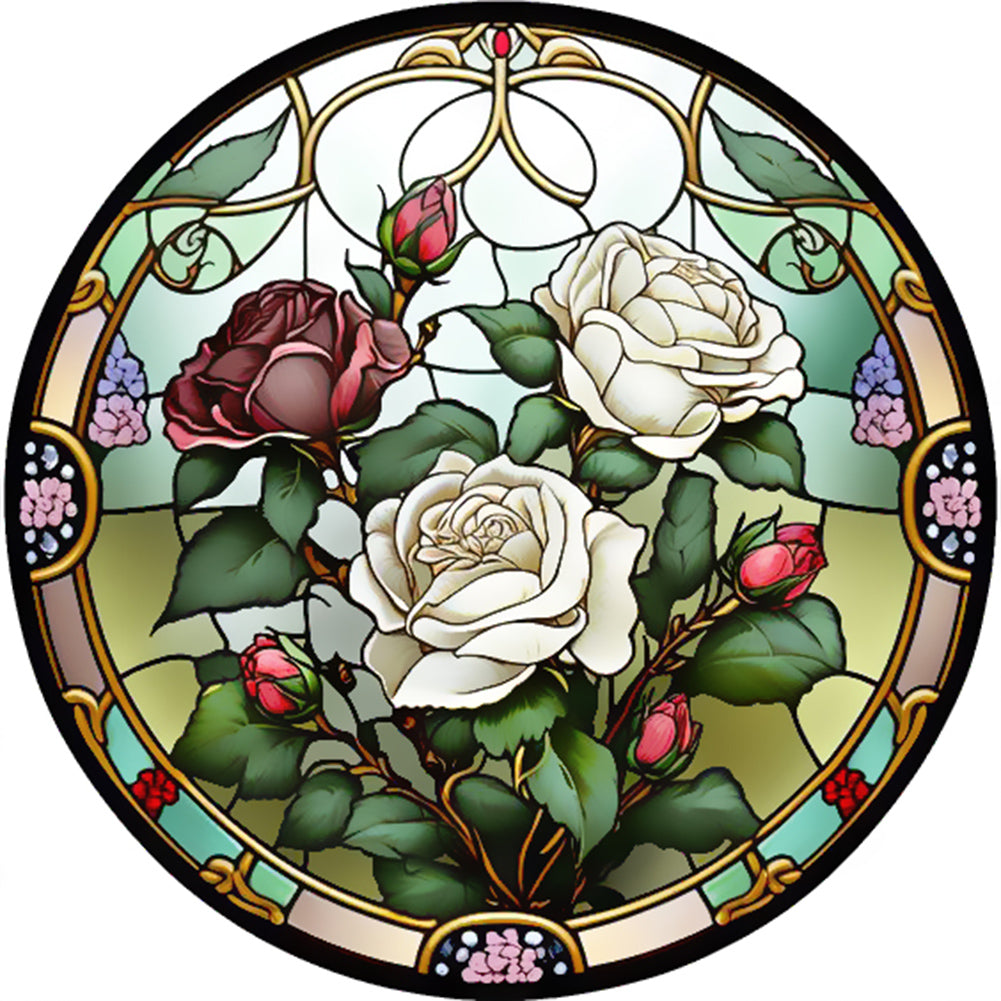 White Rose Glass Painting - Full Round Drill Diamond Painting 30*30CM