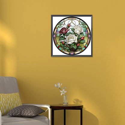 White Rose Glass Painting - Full Round Drill Diamond Painting 30*30CM