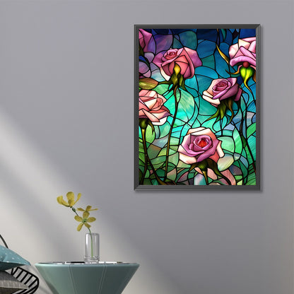 Pink Rose Glass Painting - Full Round Drill Diamond Painting 40*60CM