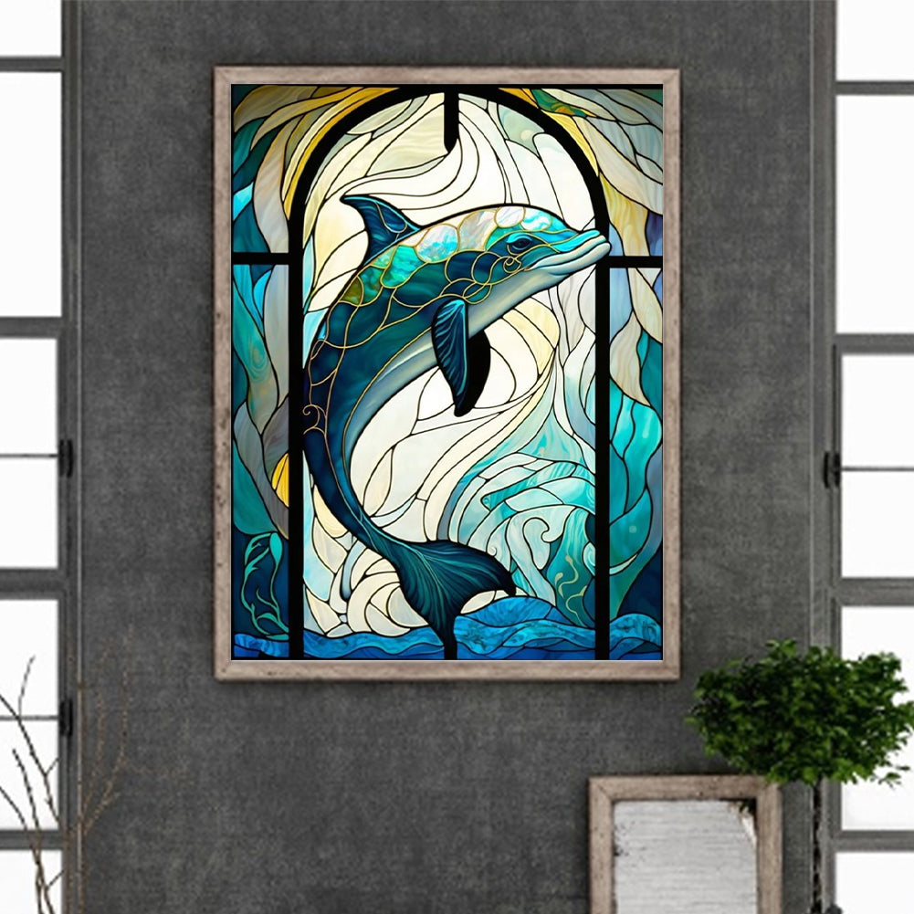 Dolphin Glass Painting - Full Round Drill Diamond Painting 30*40CM