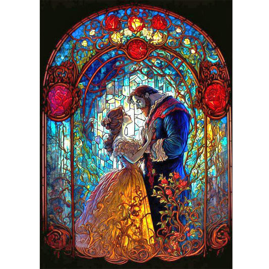 Beauty And The Beast Glass Painting - Full Round Drill Diamond Painting 40*55CM