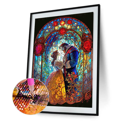 Beauty And The Beast Glass Painting - Full Round Drill Diamond Painting 40*55CM