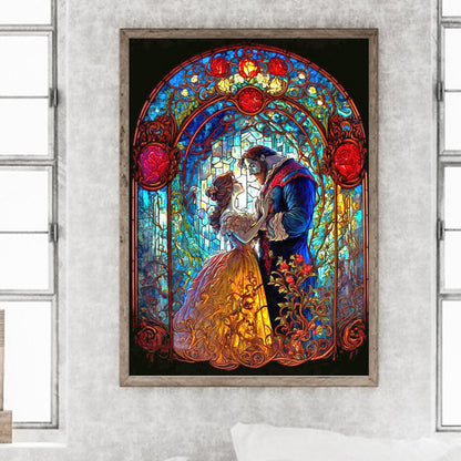 Beauty And The Beast Glass Painting - Full Round Drill Diamond Painting 40*55CM