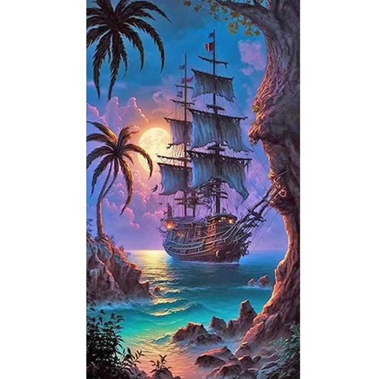 Moon Sailing Boat - Full Round Drill Diamond Painting 40*70CM