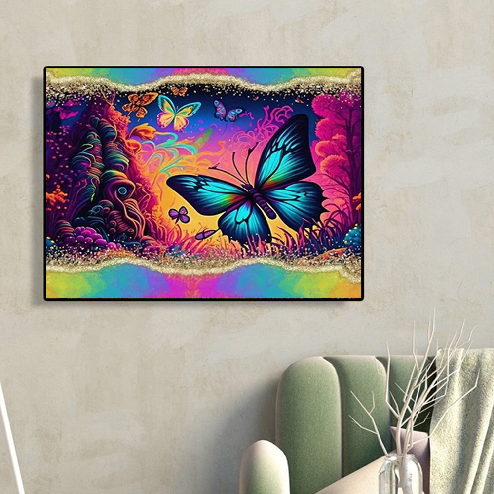 Rainbow Border Butterfly - Full Round Drill Diamond Painting 40*30CM