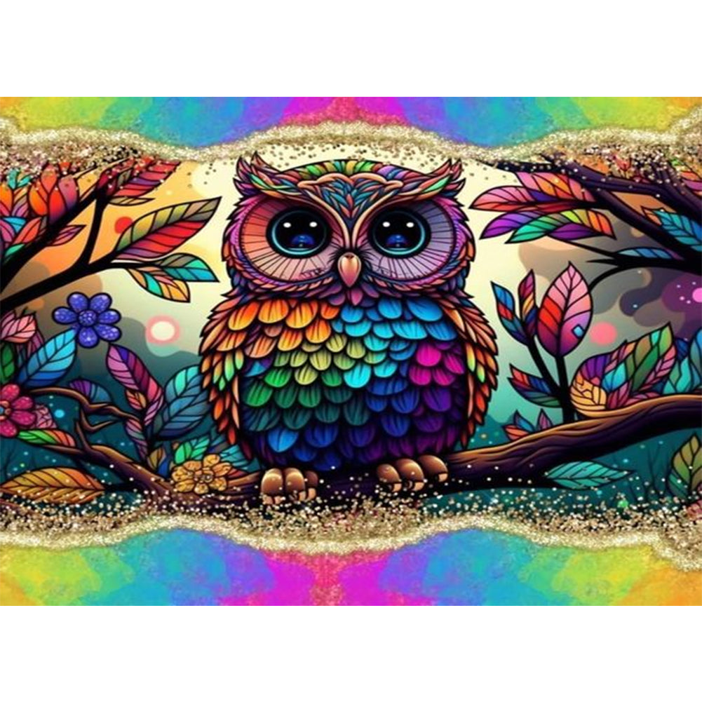 Rainbow Border Owl - Full Round Drill Diamond Painting 40*30CM