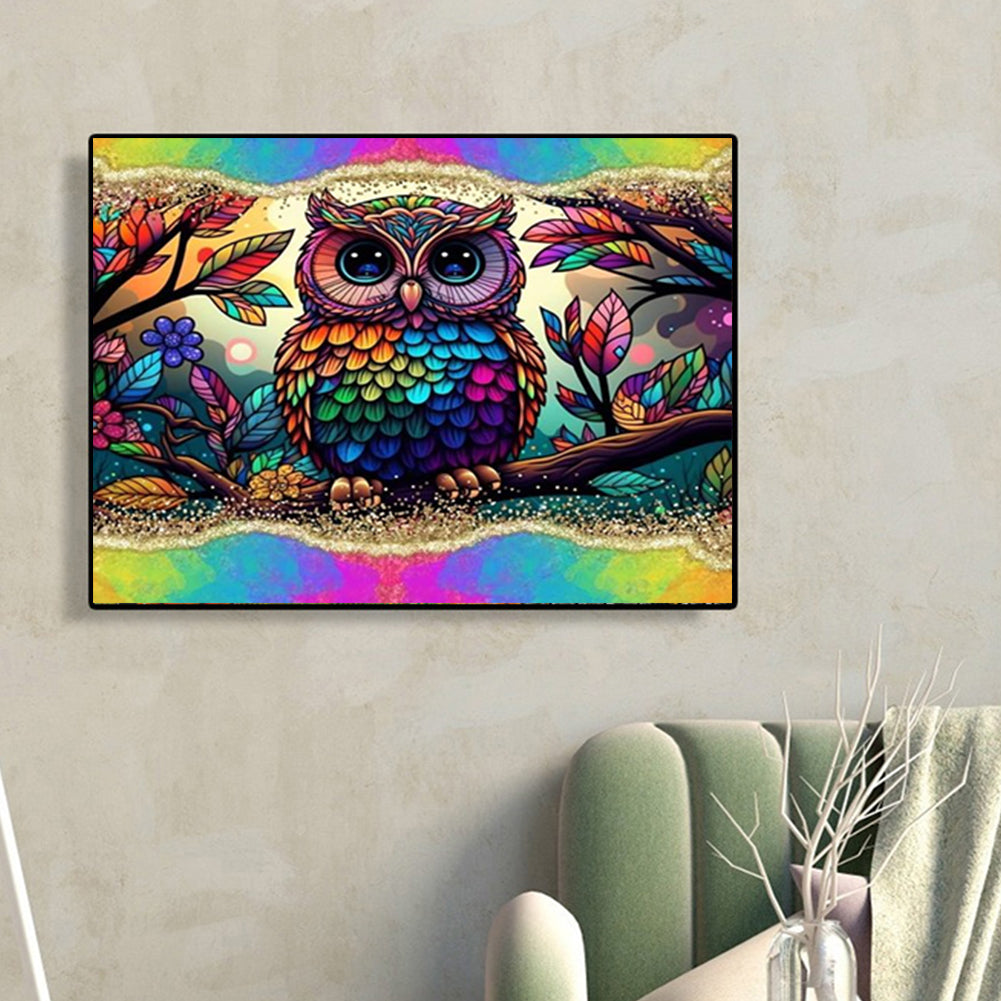 Rainbow Border Owl - Full Round Drill Diamond Painting 40*30CM