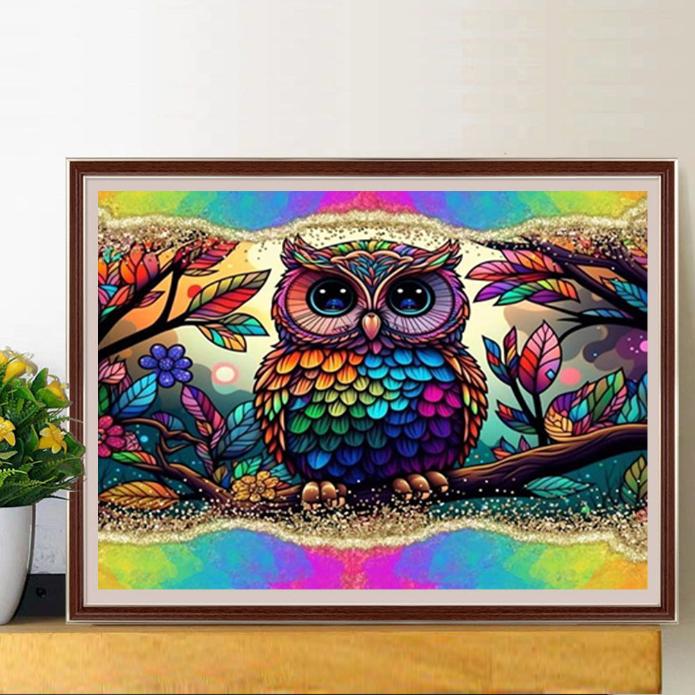 Rainbow Border Owl - Full Round Drill Diamond Painting 40*30CM