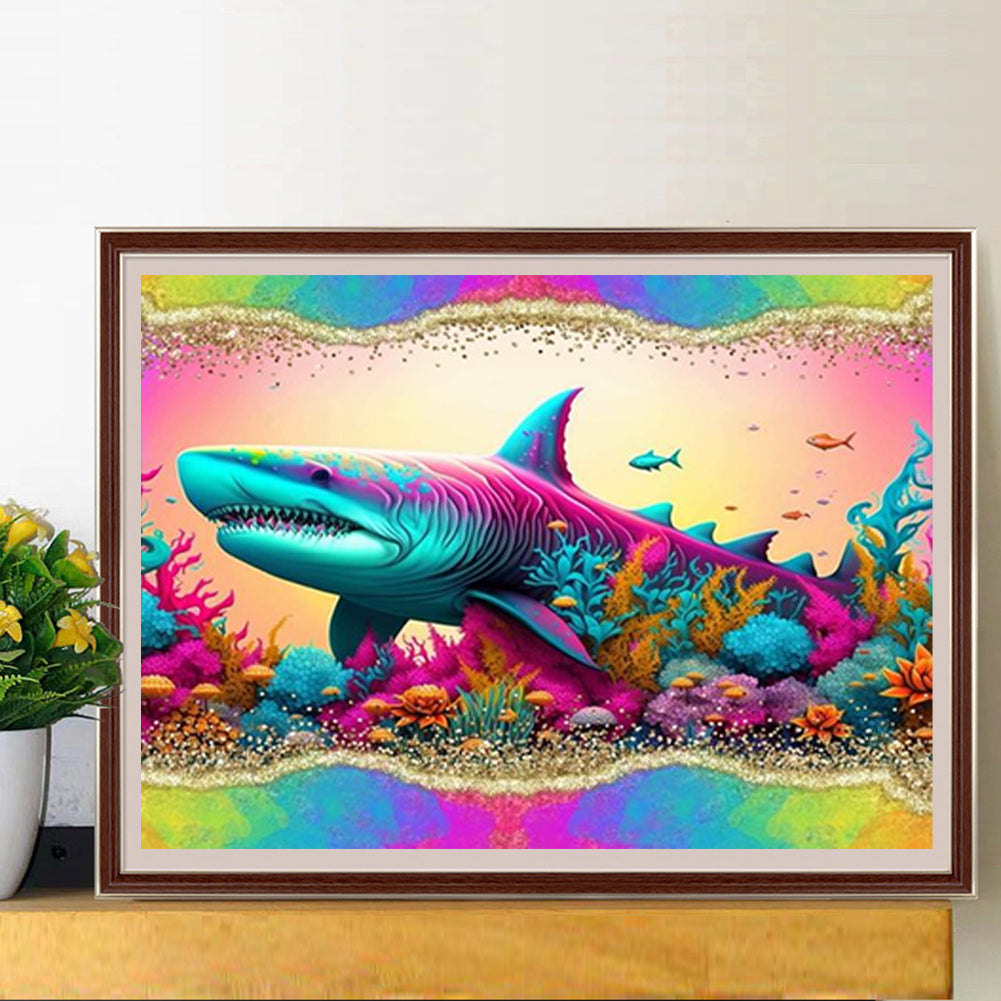 Rainbow Border Shark - Full Round Drill Diamond Painting 40*30CM