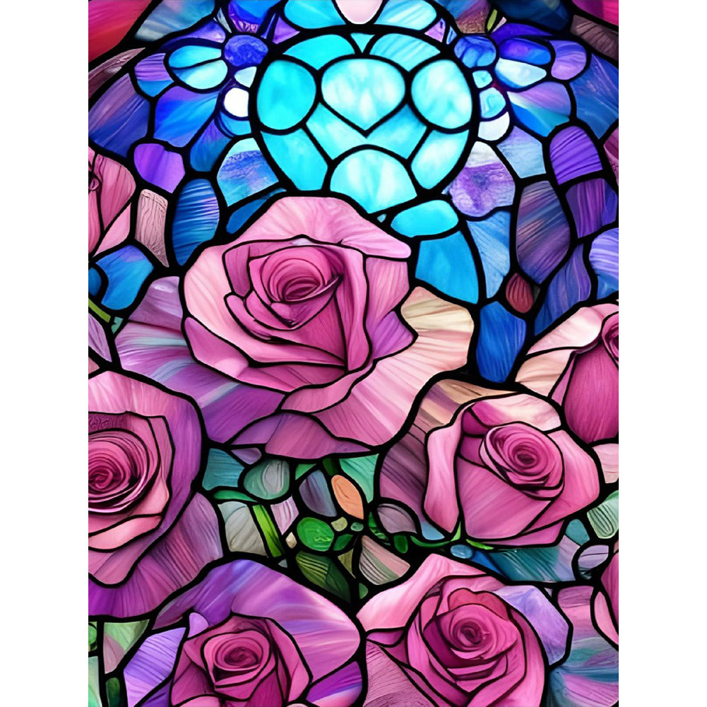 Pink Rose Glass Painting - Full Round Drill Diamond Painting 30*40CM