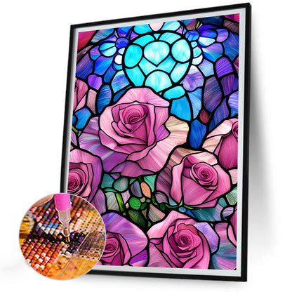 Pink Rose Glass Painting - Full Round Drill Diamond Painting 30*40CM