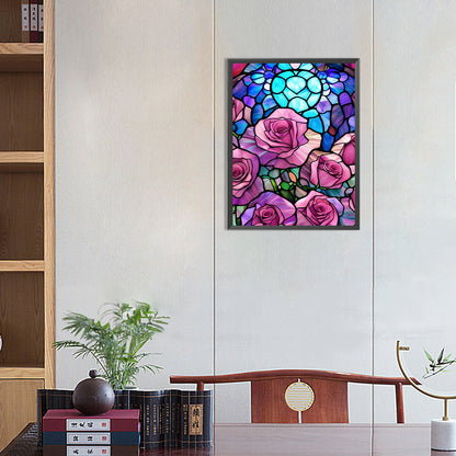 Pink Rose Glass Painting - Full Round Drill Diamond Painting 30*40CM