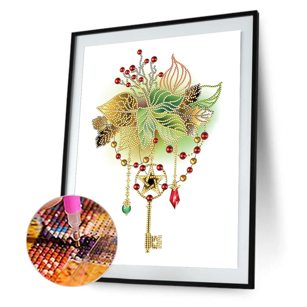 Flower Key Pendant - Special Shaped Drill Diamond Painting 30*40CM