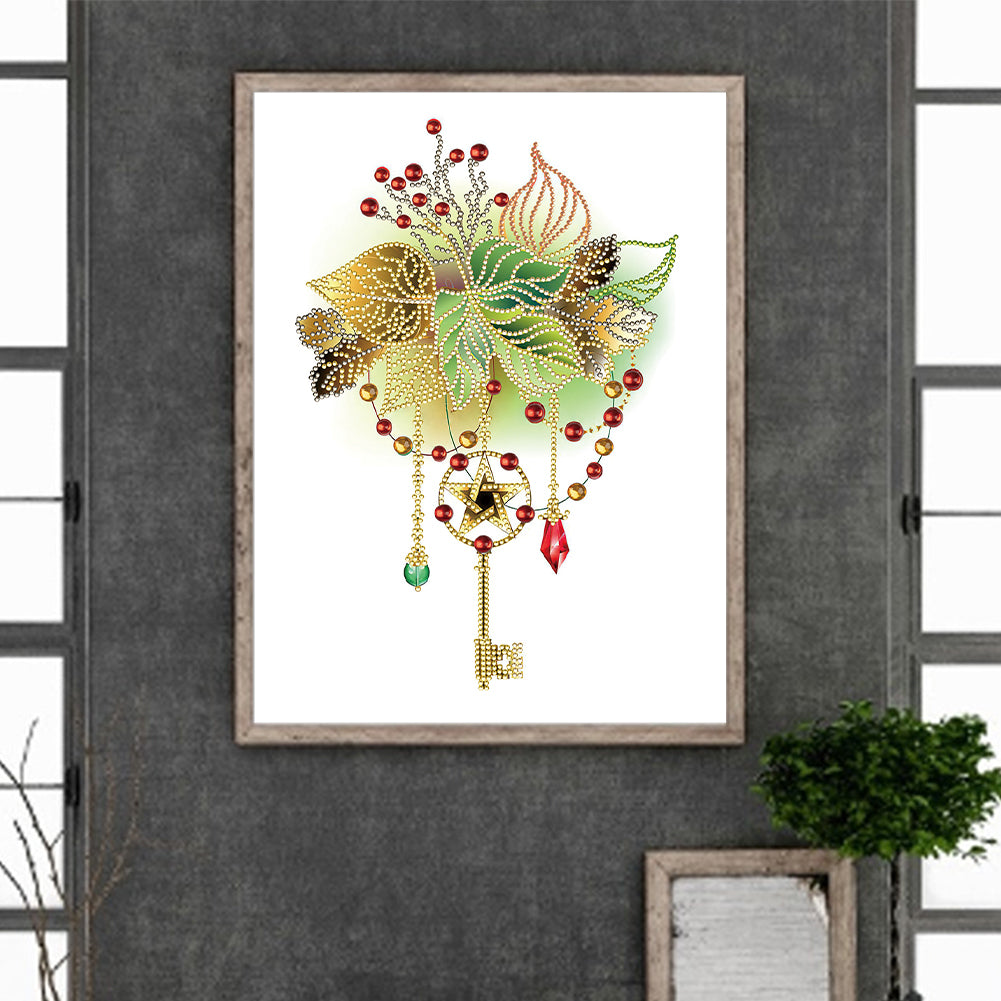 Flower Key Pendant - Special Shaped Drill Diamond Painting 30*40CM