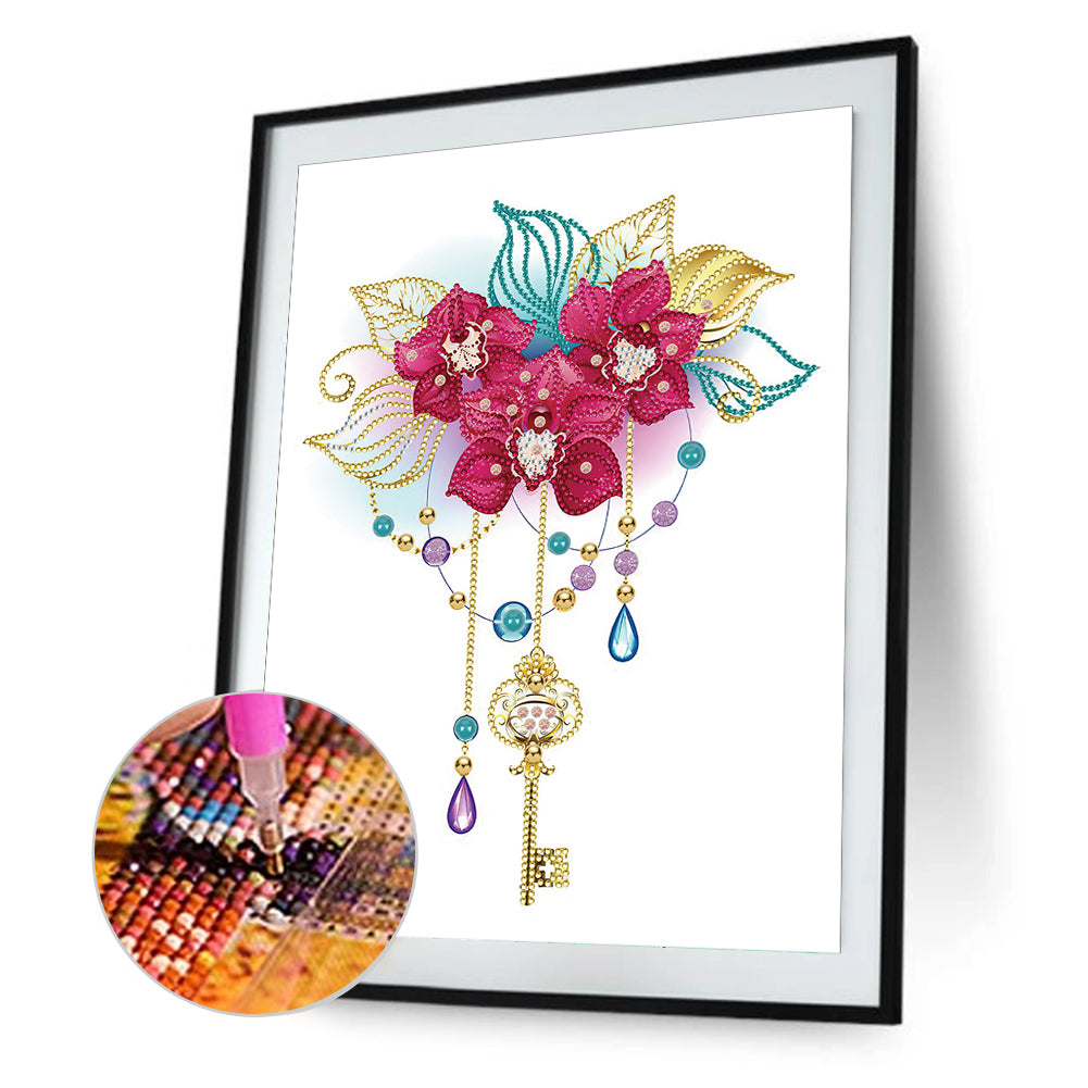 Flower Key Pendant - Special Shaped Drill Diamond Painting 30*40CM