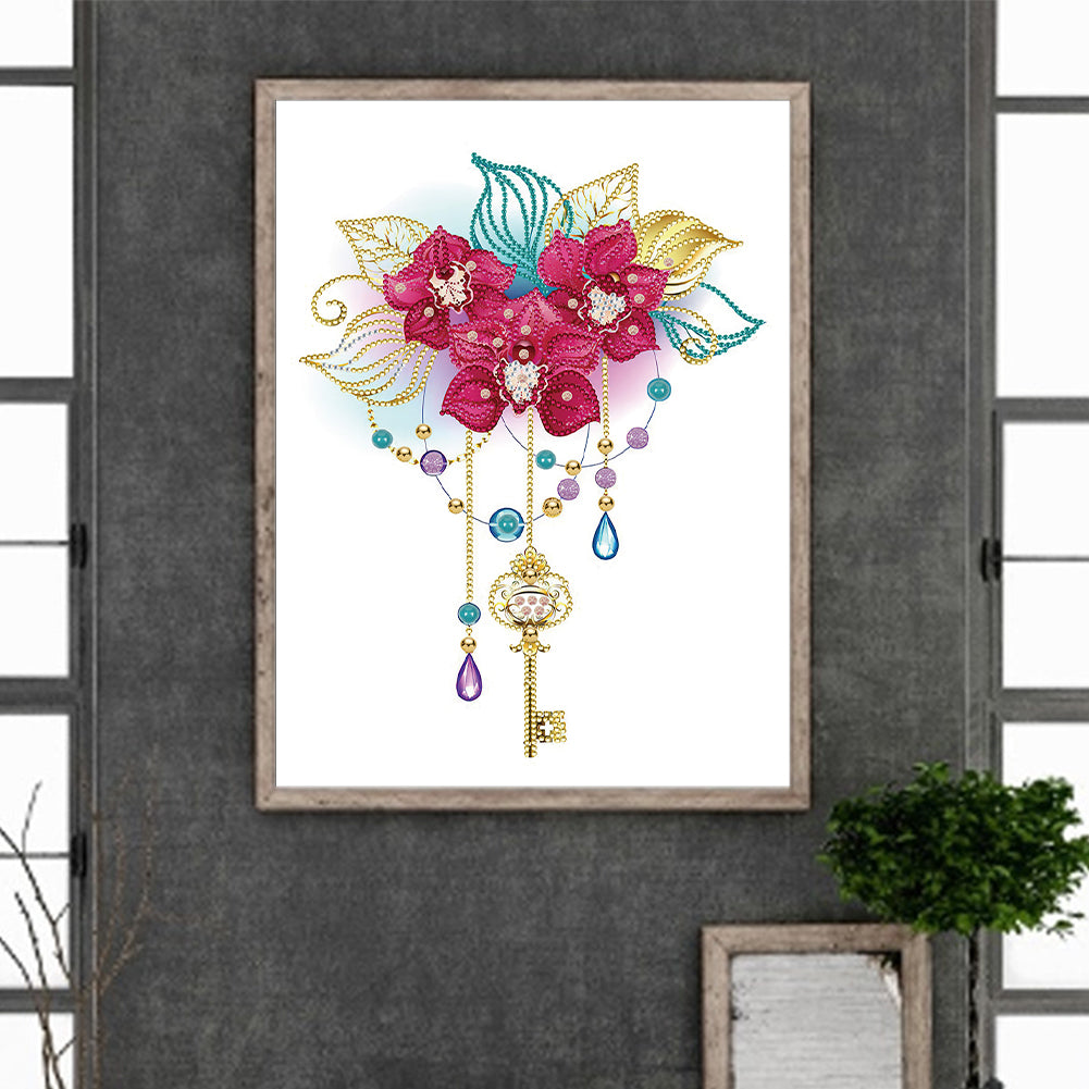 Flower Key Pendant - Special Shaped Drill Diamond Painting 30*40CM