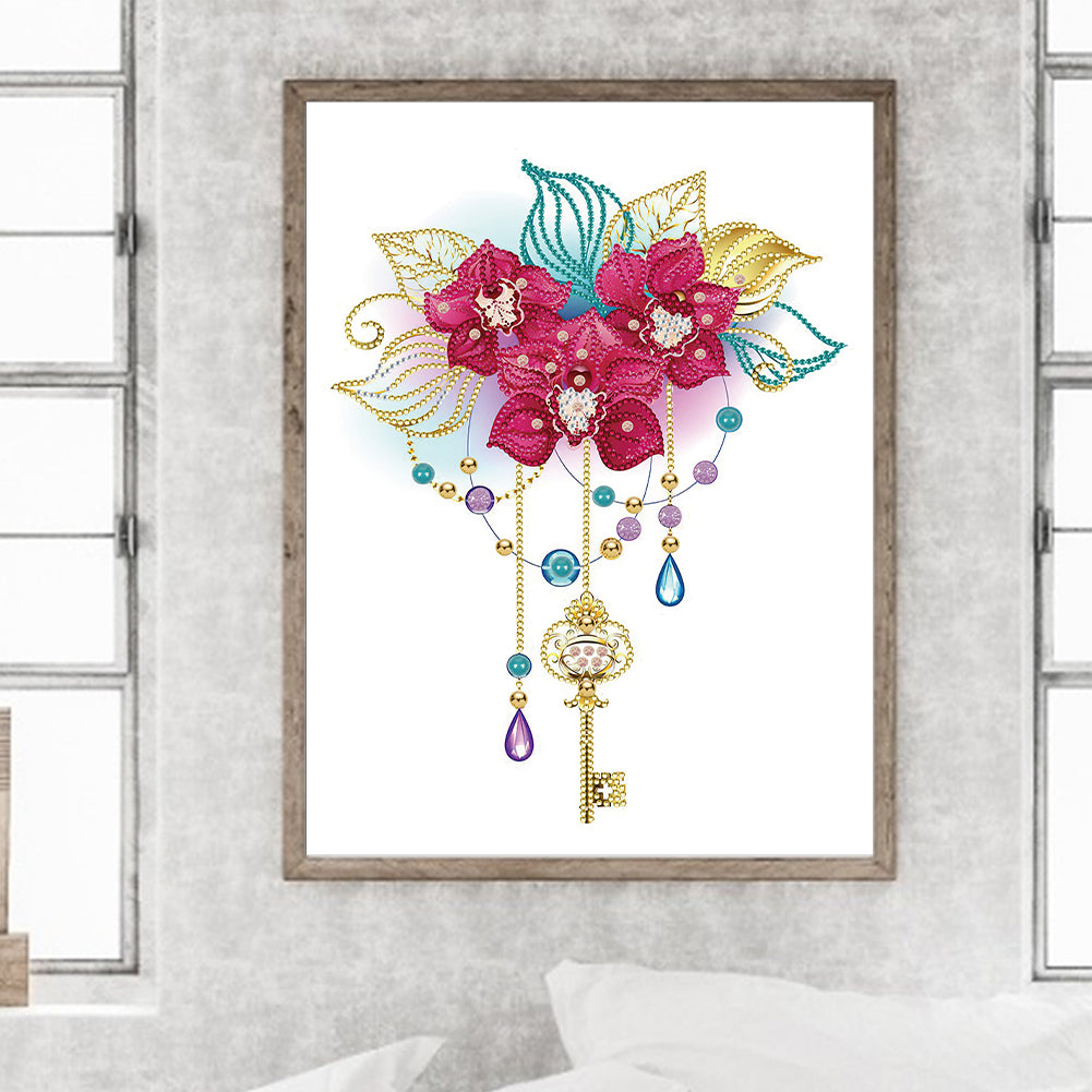 Flower Key Pendant - Special Shaped Drill Diamond Painting 30*40CM