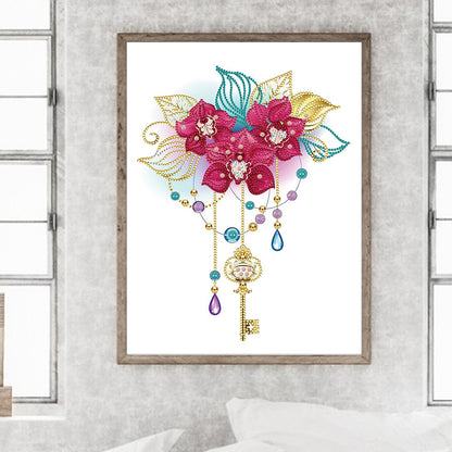 Flower Key Pendant - Special Shaped Drill Diamond Painting 30*40CM
