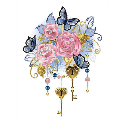 Flower Key Pendant - Special Shaped Drill Diamond Painting 30*40CM
