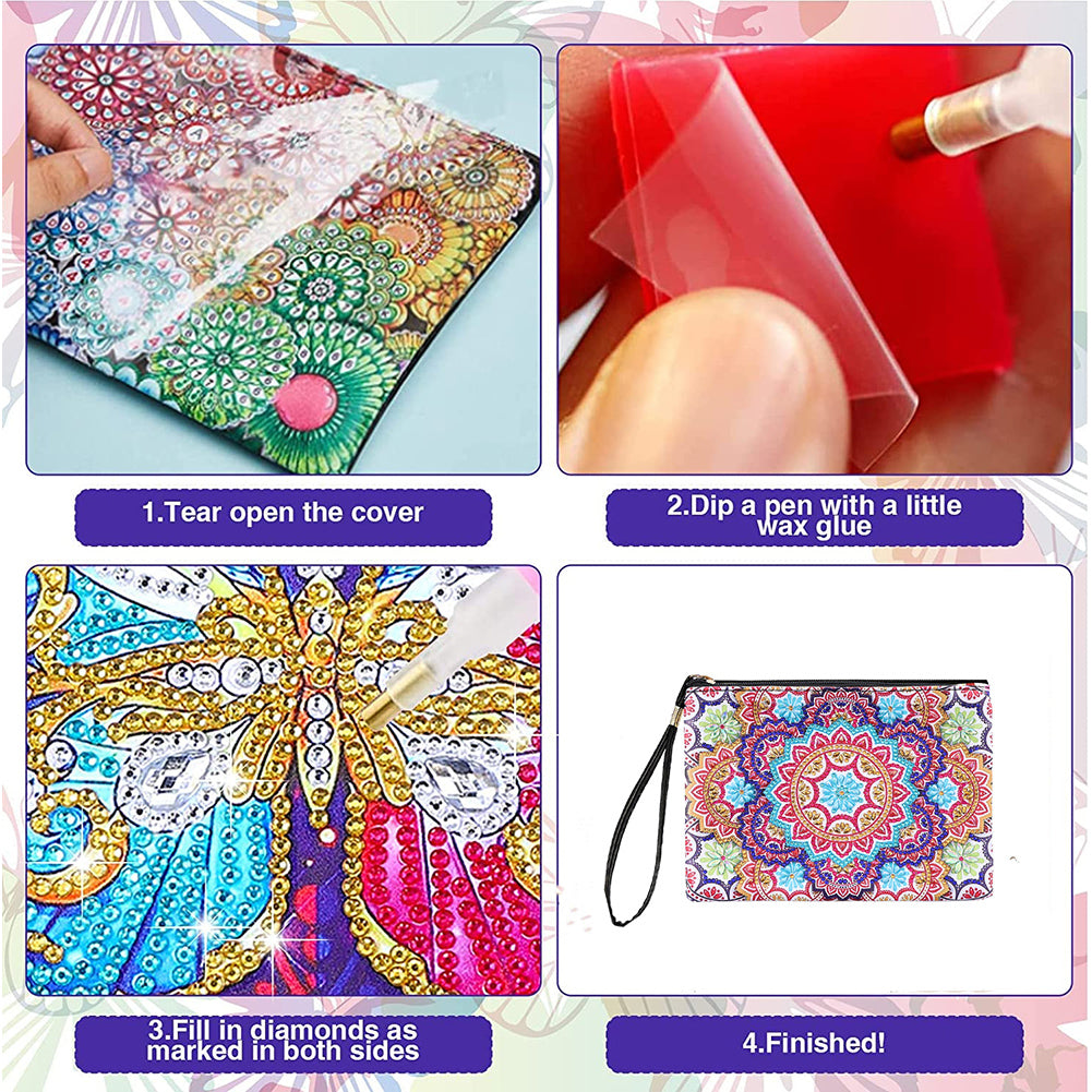 DIY Diamond Painting Wallet Purse Flowers Rhinestone Mosiac Handbag Women Clutch