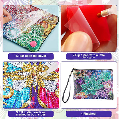 DIY Diamond Painting Wallet Purse Flowers Rhinestone Mosiac Handbag Women Clutch