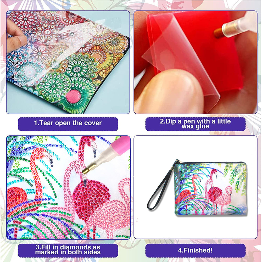 DIY Diamond Painting Wallet Purse Flowers Rhinestone Mosiac Handbag Women Clutch