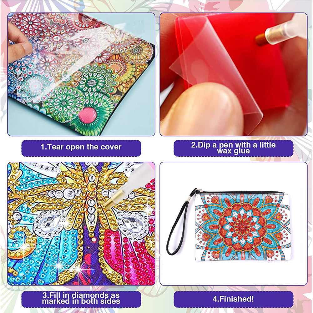 DIY Diamond Painting Wallet Purse Flowers Rhinestone Mosiac Handbag Women Clutch