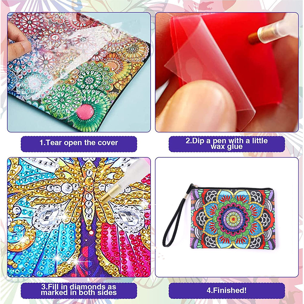 DIY Diamond Painting Wallet Purse Flowers Rhinestone Mosiac Handbag Women Clutch