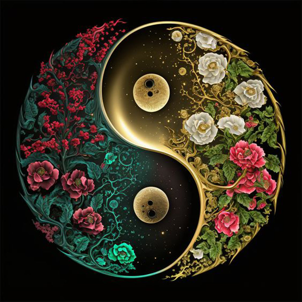 Tai Chi Yin Yang Picture Flowers And Plants - Full Round Drill Diamond Painting 30*30CM