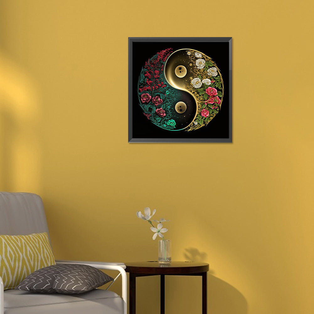 Tai Chi Yin Yang Picture Flowers And Plants - Full Round Drill Diamond Painting 30*30CM