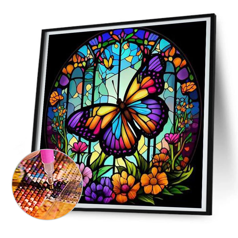 Painted Butterfly Glass Painting - Full Round Drill Diamond Painting 30*30CM