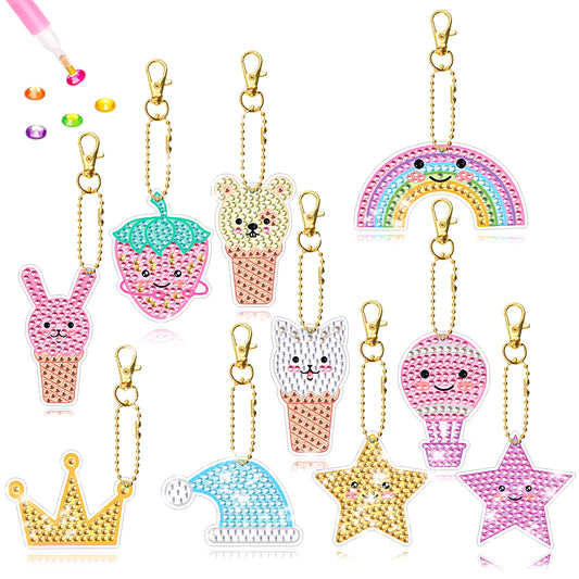 10pcs Diamond Art Key Rings Art Craft 5D Hanging Ornaments DIY Bag Pandant Gifts