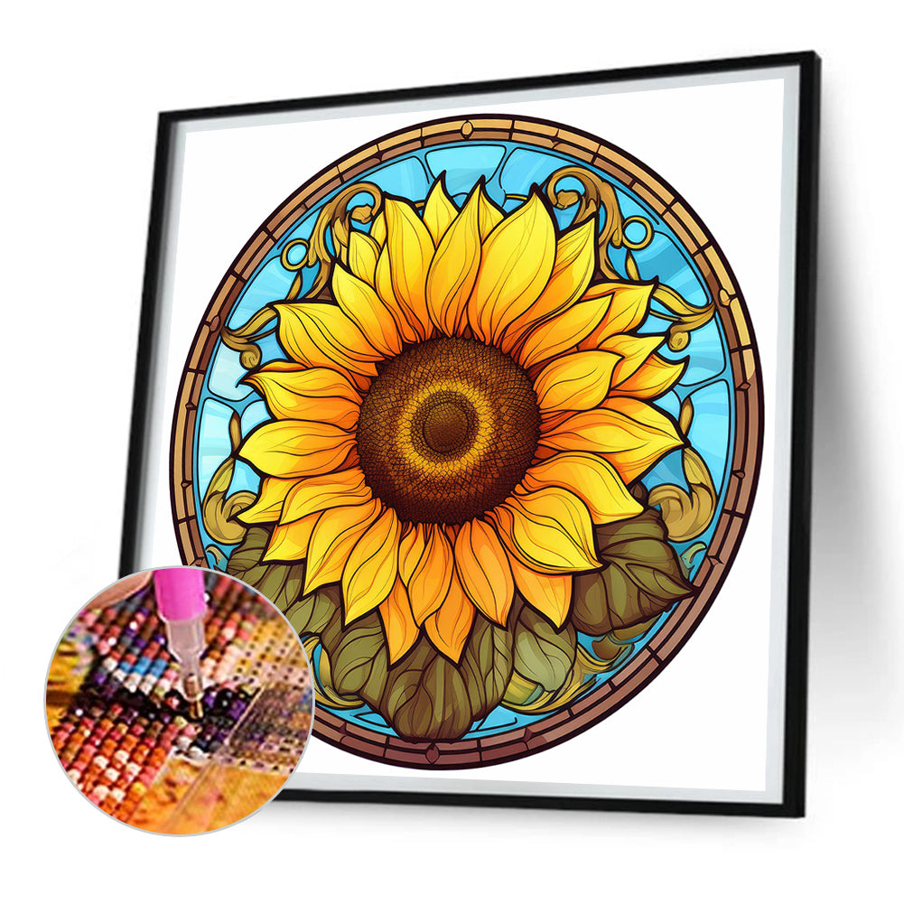 Sunflower Glass Painting - Full Round Drill Diamond Painting 30*30CM