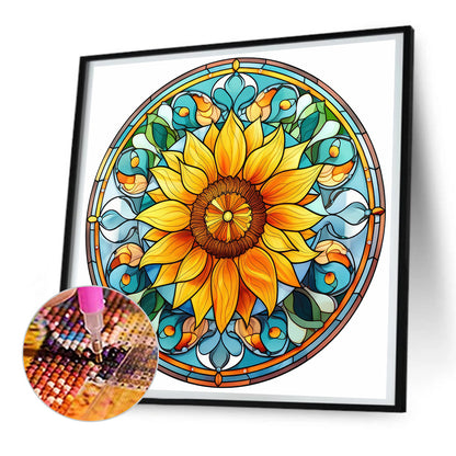 Sunflower Glass Painting - Full Round Drill Diamond Painting 30*30CM