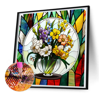 Flower Glass Painting - Full Round Drill Diamond Painting 30*30CM