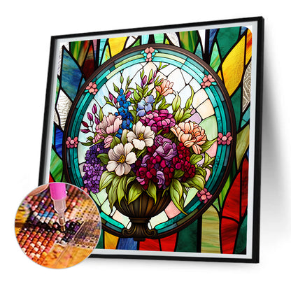 Flower Glass Painting - Full Round Drill Diamond Painting 30*30CM